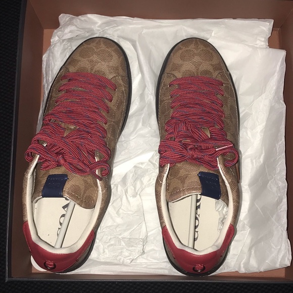 Men’s khaki & red coach sneakers. - Picture 4 of 7